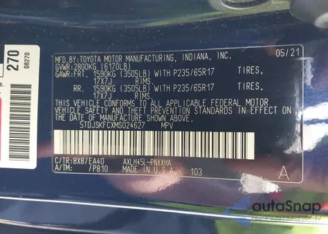 2021 Toyota Sienna Xle из США, поврежденный, VIN 5TDJSKFCXMS024627